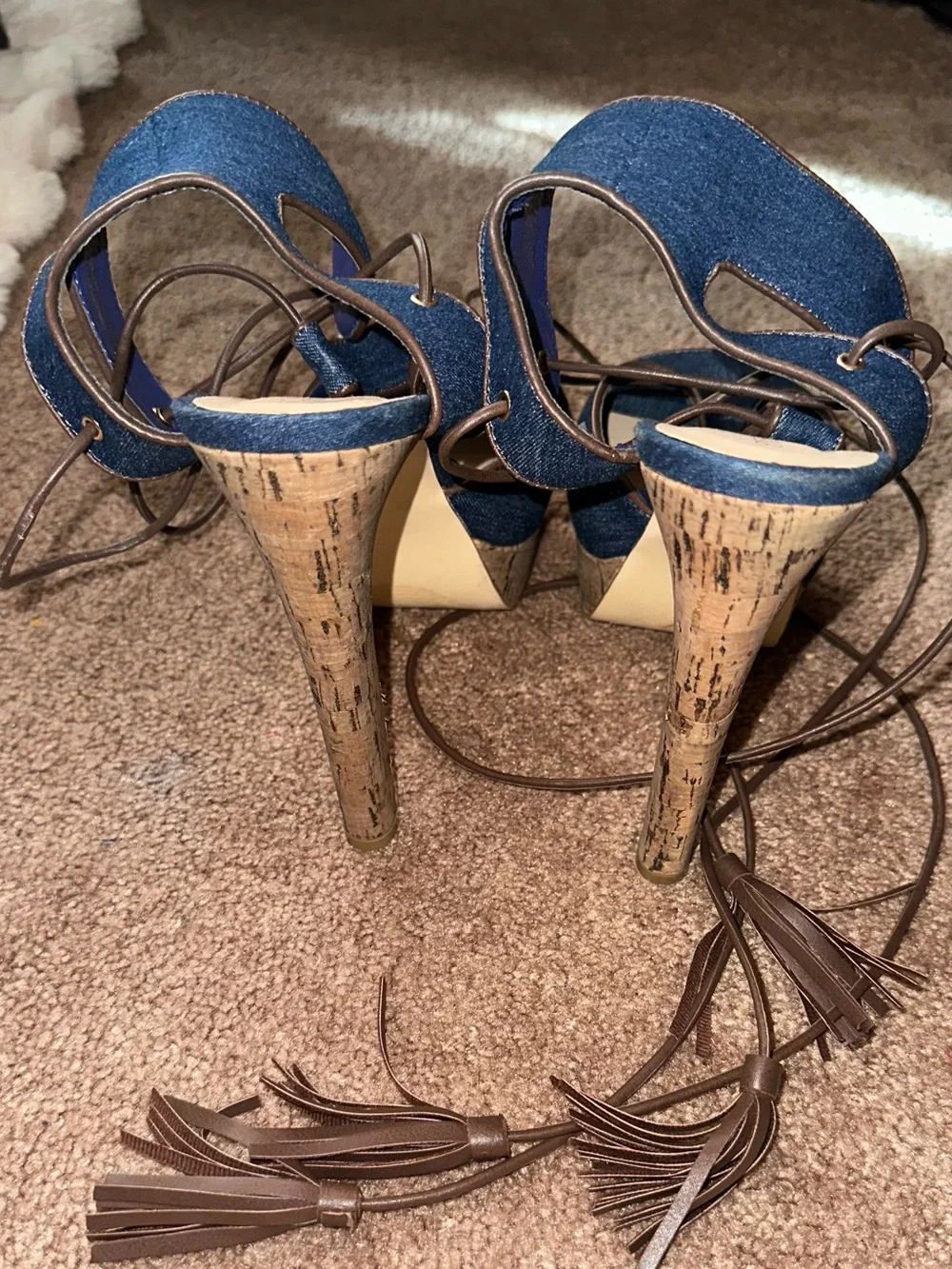 Denim Lace-Up Platform Sandals - Blue